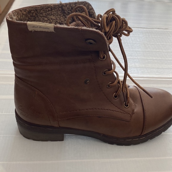 Brown leather lace up boots with knitted cuff detail by Coolway - Picture 7 of 16